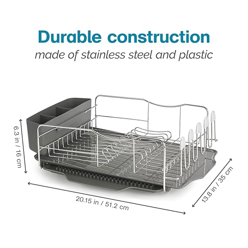 Polder KTH-615 Dish Rack, 4 PC Combo– Advantage System Includes Rack, Drain Tray, Removable Drying Tray & Cutlery Holder – Stainless Steel & Plastic - Image 2