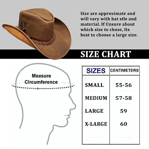 Pretlet Leather Cowboy hat for Men & Women Durable Handcrafted Lightweight Shapeable Western Hats for Men (as1, Alpha, m, Reddish Brown) - Thumbnail 4