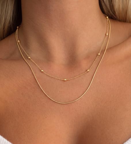 Image of Tewiky Layered Necklaces for Women 14k Gold Plated Chain Necklace Set