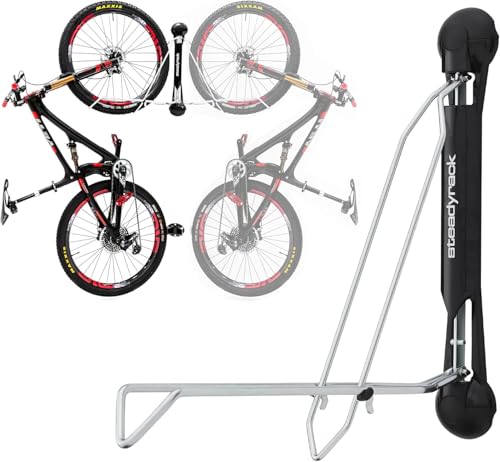 Steadyrack Bike Rack for Mountain Bikes - Original Wall Mounted Vertical Bike Storage - Fits Wide Tires - Space Saving Pivot Design - Heavy-Duty Steel Rack for Indoor Garage, Apartment or Home Use
