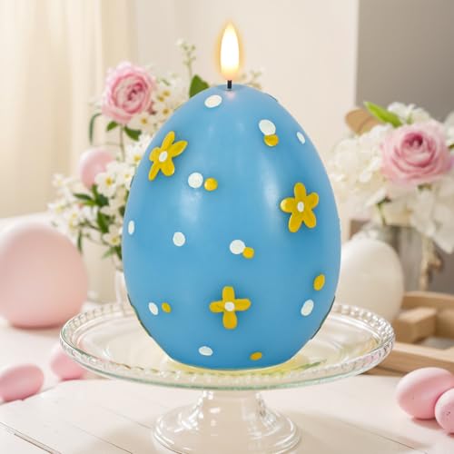 Image of Easter Flameless Candles Battery Operated with 6 Hour Timer Battery Operated Real Wax Color Painted Easter Egg Shaped LED Flickering Candles Dinner Spring Holiday Decor(Blue, 2.4 inchD x 6.3 inchH)