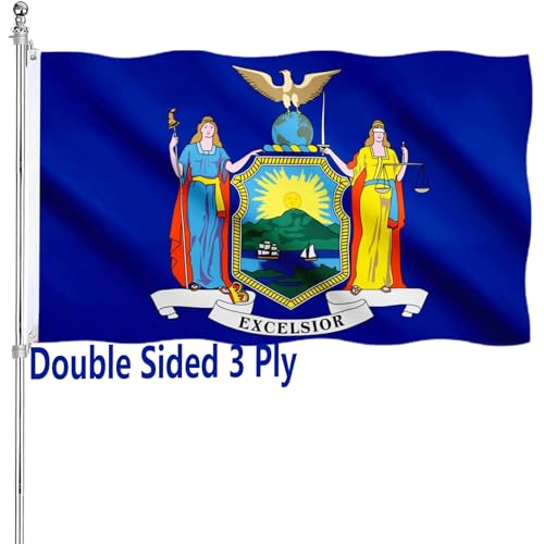 New York State Flag 3x5 Ft Double Sided Outdoor Heavy Duty Vivid Colors New York NY State Flags 3 Ply with Durable Canvas Header and 2 Brass Grommets