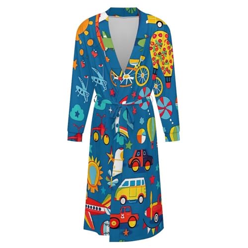 Car Airplane Hot Air Balloon Soft Robe Long Sleeve Bathrobes V Neck Sleepwear Spa Robes with Belt Men Woman4