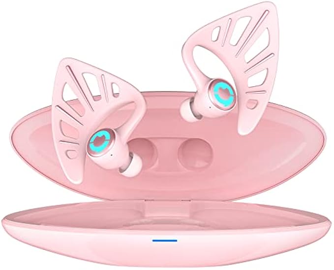 YOWU Elf Ear Headphones, Wireless 5.0 Earphones, 10 Colors RGB Effects with App Control, Dual Microphone Noise Reduction, IPX4 Water Resistant, Elf in-Ear Earbuds with Charging Case, Pink