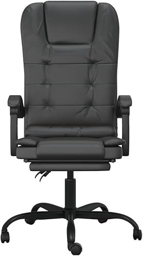 Miniatura 4 de vidaXL Silla de oficina reclinable de masaje ajustable moderna Elegante piel sintética negra Marco de metal y madera contrachapada Cómodo relleno