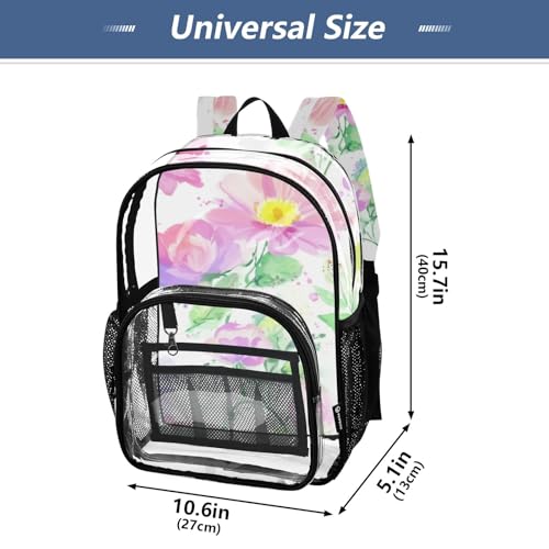 Watercolor Wildflowers Pastel Clear Backpack Women Cute Boys Backpacks for Girls Approved See through Bag4