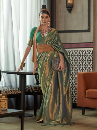 Image of SWORNOF Women's kanjivaram banarasi silk saree for Patola festival Wedding silk with rich pallu Design sarees for women with blouse piece