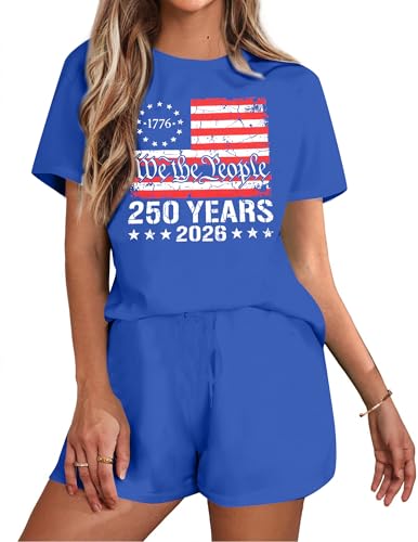 Image of VILOVE 4th of July 2 Piece Sequin Outfits Women 250 Anniversary Usa Shirts and Short Sets Casual Patriotic Shirt Summer Set