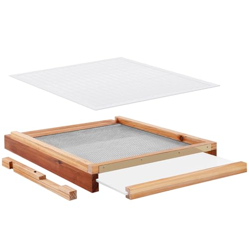 Beeveer 3 Pcs Beehive Parts Kit for 10 Frame Bee Hive Beehive Screened Bottom Board with Entrance Reducer and Plastic Queen Excluder for Beekeeping Supplies(White)