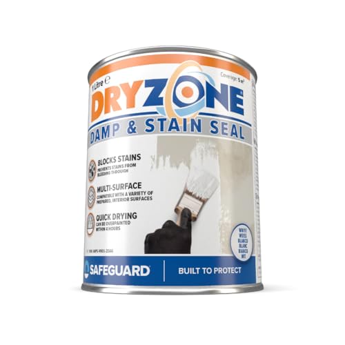 Dryzone Peinture Anti-Humidité et Anti-Taches – 1 L – Blanc Mat Intérieur – Recouvre taches d'humidité, d'huile... – Sous-Couche pour Plâtre,...