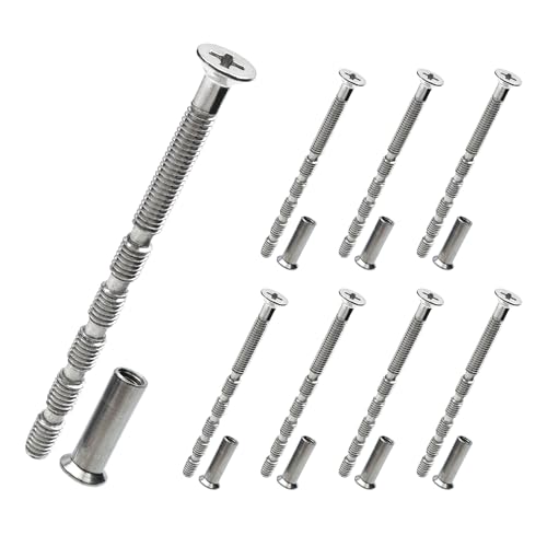 Mebamce 8 Sets M4 Bolt Connecting Screws and Sleeves, Stainless Steel Adjustable Length Long Screw Door Handle Fixers for Hollow Door Handles Knobs Escutcheons and Others (60MM)