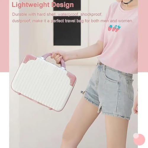 Image of Portable Hard Shell Cosmetic Bag Travel Case, Small Travel Hand Luggage with Elastic Band, Mini Abs Carrying Makeup Case Suitcase (B-Whit-Rose)