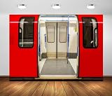 Loccor 7x5ft Fabric City Subway Car Backdrop London Underground Station Train Transportation with Opening Door Background for Subway Party Decorations London Them Portrait Photo Props