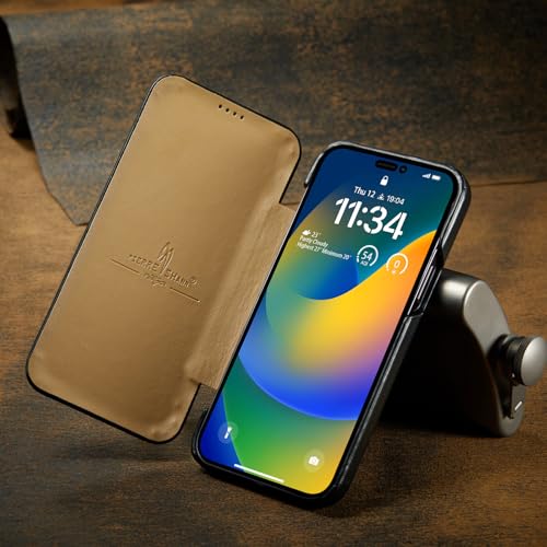 Étui pour iPhone 17 Pro en cuir véritable anti-rayure rouge