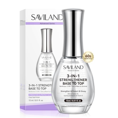 SAVILAND 3-in-1 Nail Polish Base &amp; Top Coat &amp; Nail Strengthener, 0.5 fl oz