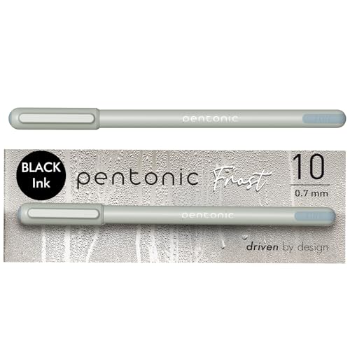 Pentonic Ballpoint Pens 10 Count Frosted Pale Gray Barrel with Black Ink 0.7 mm Fine Point Smooth Writing For Journaling & Note Taking (PEN13086)