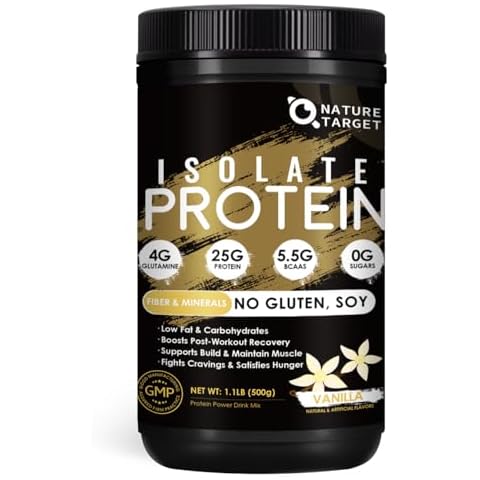 NATURE TARGET Isolate Whey Protein Powder Vanilla, 25g Protein Low Carb Sugar-Free & Gluten-Free, 5.5g BCAAs, Rich in Fibers & Minerals, 1.1 Pound, 16 Servings Cover