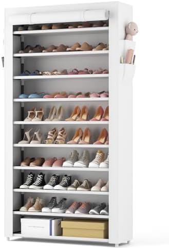 VTRIN Vertical Narrow Shoe Rack Organizer 10 Tier Tall Shoe Shelf Holds 20-22 Pairs with Non-Woven Dustproof Cover for Closet, Entryway Black