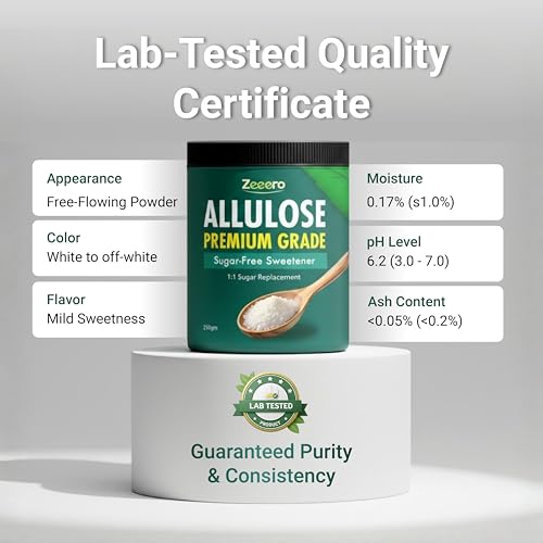 Image of Zeeero Allulose Premium Grade Sugar-Free Sweetener, Zero Calorie, Zero Carb, Keto Diet Friendly, Natural Sugar Replacement, 250gm