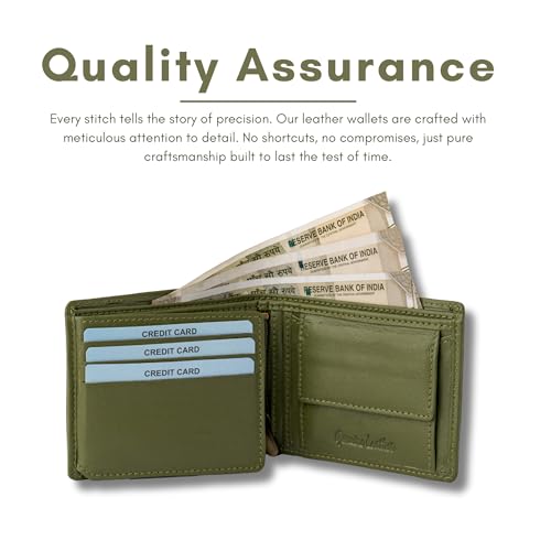 Image of Forest Green Genuine Leather Wallet for Men with 6 Card Slots | RFID Blocking | Bifold