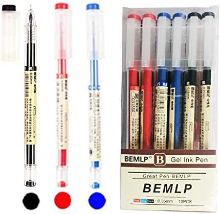Gel Ink Pen Extra fine point pens Ballpoint pen Liquid Ink Rollerball Pens 0.35mm Premium Quick Drying Pen For japanese Office School Stationery Supply 12 Packs (4 pc Black,4 pc Blue, 4 pc Red)