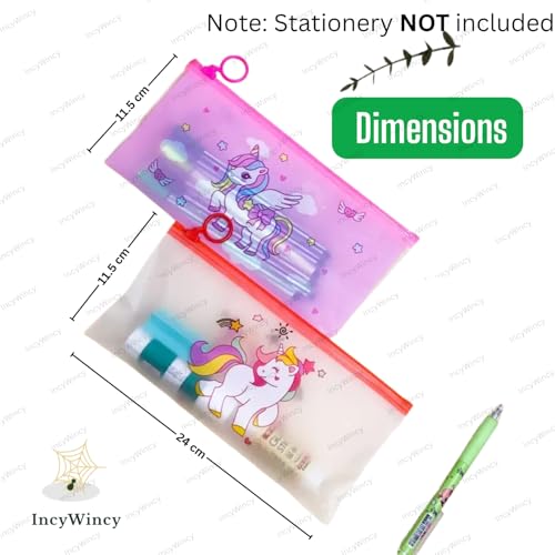 Image of Cartoon Pencil Pouch for Kids (Pack of 12) - Translucent Zipper Stationery Case 24cm X 11.5cm, Waterproof PVC Bag - Birthday Return Gift for Boys and Girls (Assorted)
