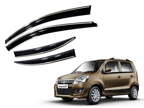 Image of CAR SAAZ Unbreakable Chrome Line Door Visor for WagonR (2011-2018)(Set of 4Pcs) | Rain Guard | Wind Deflector
