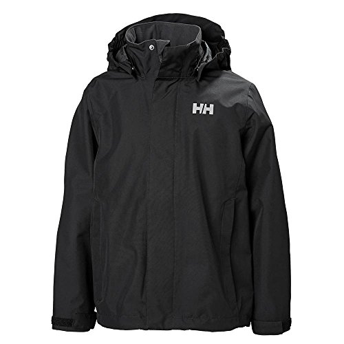 Helly Hansen Juniors Seven J Jacket Waterproof Windproof Breathable Rain Coat Jacket, 990 Black, 8
