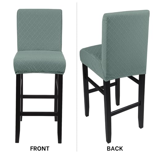 Image of SearchI Bar Stool Covers Set of 4, Stretch Barstool Seat Covers, Counter Height Chair Covers for Kitchen Dining Room Cafe (Check Jaquard Green)