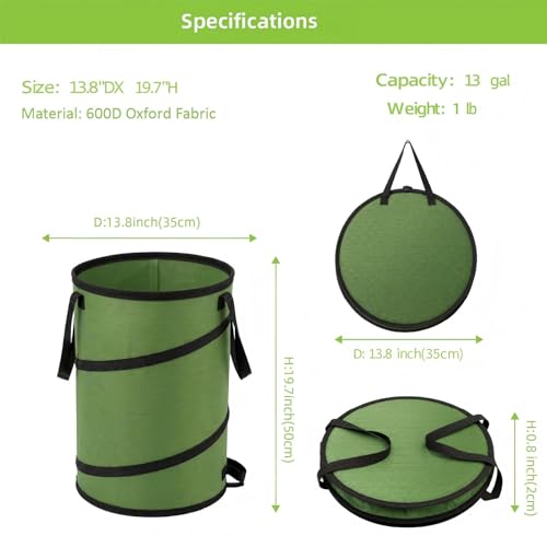Image of Camping Trash Can, Pop-Up Trash Can /Recycle Bin, Car Garbage Can,Reusable Outdoor Trash Garden Yard Trash Bag Foldable Camping Recycling Bin (Green10gallons)