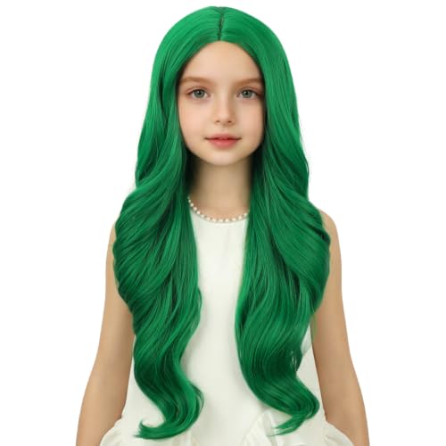 Image of Green Wig for Women Long Green Wavy Curly Wig Long Middle Part Wigs Heat Resistant Synthetic Wigs for Daily Party Cosplay Use 22 Inch