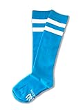Unisex Child Kid Size Neon Bright Colored Knee High Sport Team Socks With Various Colored Stripes (Neon Blue with White Stripes)