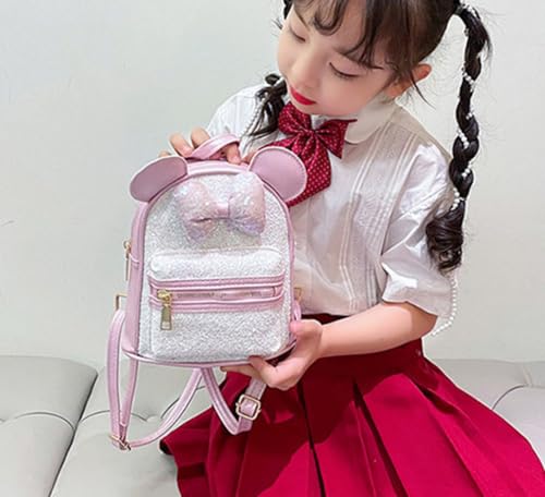 Toddler Girls Bling Glitter Bowknot Backpack Kindergarten Preschool Mini Backpack Kids Children Satchel Purses Daypack (white)3