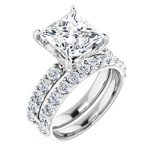 10K Solid White Gold Handmade Engagement Ring 2.5 CT Princess Cut Moissanite Diamond Solitaire Wedding/Bridal Ring Set for Women, Lovely Ring Gift for Wife3