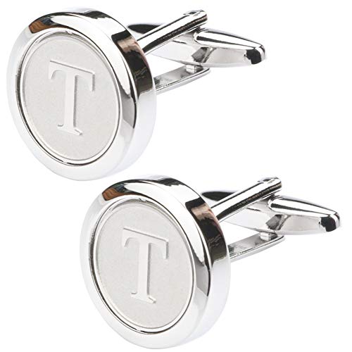 Dannyshi Mens Classic Stainless Steel Initial Cufflinks 26 Alphabet Initial Letter Cufflinks Business Wedding Shirts A-Z (T)