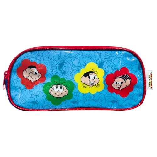 Kit Mochila De Costas Escolar Estojo Duplo Mônica Cebolinha (Azul)