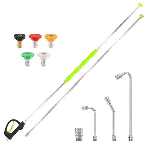 RIDGE WASHER Pressure Washer Extension Wand 120 Inch Stainless Steel Replacement Power Washer Lance 30/90/120 Curved Rod Gutter Cleaner Attachment with 5 Nozzles 4000 PSI