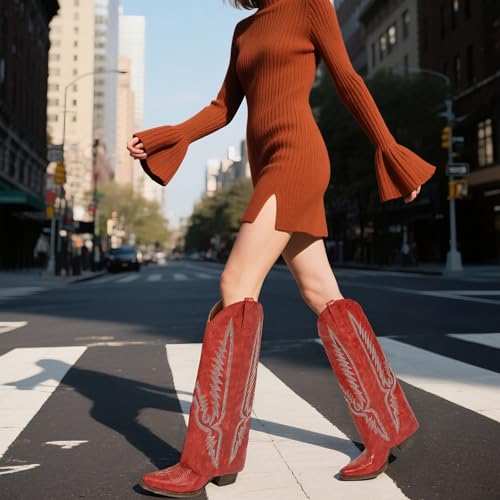 Image of Fold Over Boots for Women Pointy Pull-on Wedge Heel Knee Shark Boot With Side Zipper Padlock Design