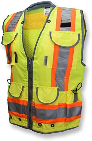 Radians SV55 Class 2 Heavy Woven Two Tone Engineer Vest with Padded Neck to Support Extra Weight in Cargo Pockets, Green, X-Large