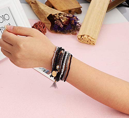 MILACOLATO 6Sets Boho Bead Bracelets Set Multilayered Stackable Bracelets Comfortable Stretch Bracelets Multicolor Bohemian Charm Bracelets for Women Men3