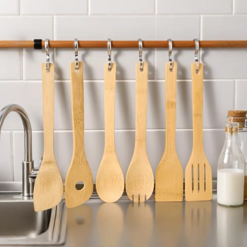 Cucharas de madera para cocinar, 6 piezas, espátula de bambú anti...