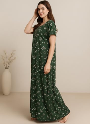 Image of Bahumaan Pure Cotton Nighty for Woman | Floral Gown for Women Nightwear with Pocket | Cotton Nighty for Women Stylish | Maxi for Women Cotton