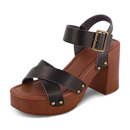 Dunes Sandalia de madera sintética Patsy para mujer + tecnología Comfort Foam y LiteSole, anchos disponibles, Negro, 41 EU