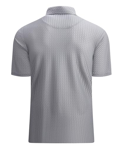Alex Vando Mens Bubble Jacquard Polo Shirt Super Stretch Short Sleeve Polo Shirts for Men
