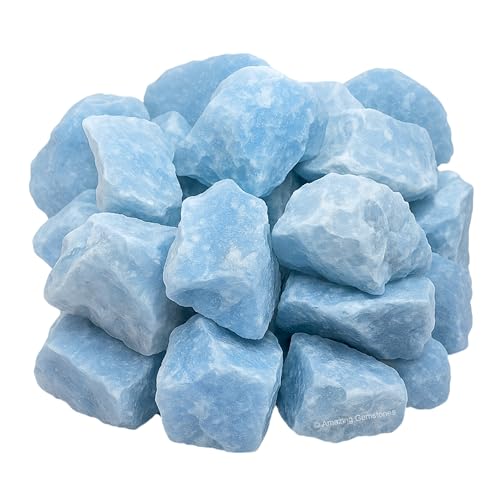 Image of Amazing Gemstone Blue Calcite Crystal for Sleep Raw Crystals and Healing Stones, Natural Rocks for Tumbling - DIY Raw Stones and Crystals, 2 Pieces