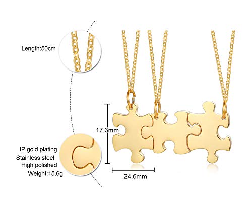 Vnox Friendship Puzzle Necklace Set Of 3 - Customized Heart Puzzle Piece Necklace For Women Family Bff Best Friends Friendship Gift,Gold Plated #TOP5