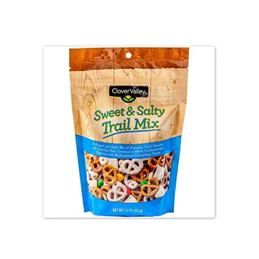 Clover Valley Sweet & Salty Snacking Trail Mix - Re-Sealable Bag 7.5 oz - comes with Sweet Yogurt Covered & Salty Pretzels, Zesty Corn Pieces, White Chocolate Oat Cereal Pieces, and Chocolate Coated Candy