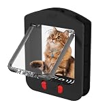 Smart Cat Door with Collar Sensor and 2pcs of Cat Magnetic Collars,4 Way Locking Cat Door with Magnetic Flap, Pet Door for Interior Door and Exterior Door, (Black)