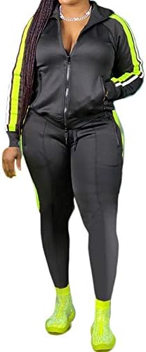 magorange Women Plus Size Tracksuit 2 Piece Outfits Zipper Front Top and Sweatpants Jogger Sets Black
