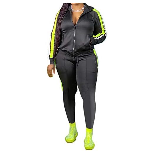 magorange Women Plus Size Tracksuit 2 Piece Outfits Zipper Front Top and Sweatpants Jogger Sets Black